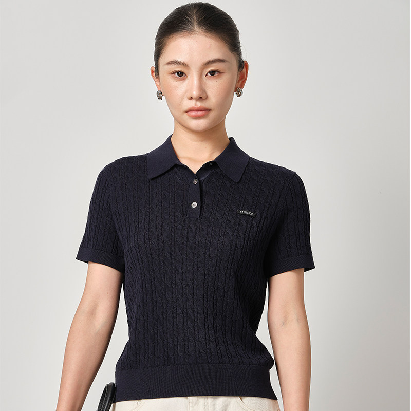 Minimalist Style Cotton Knitwear Slim Fit Short Sleeve