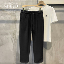 LUUD Summer Solid Color Pendant Feel Ice Cool Elastic Waist Long Pants Trendy Men's Versatile Loose Small Straight Casual Pants Men's