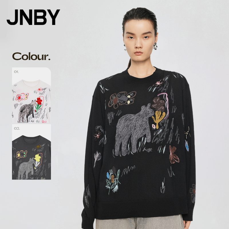 【100% овечья шерсть】 Весенне-осенний свитер JNBY/Jiangnan для простолюдинов, свободный свитер с медведем 5O8315370