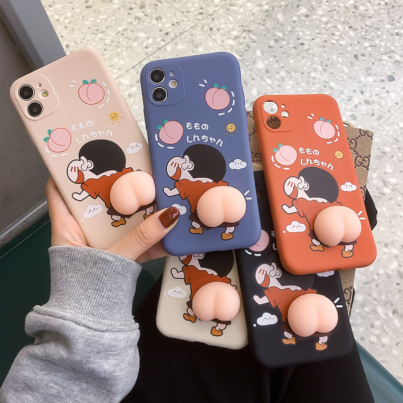 Decompression doll butt case for iPhone 15/14 Pro Max, 16 new mini anti-drop XS, 17 silicone XR soft cartoon cute 8 Plus women's case