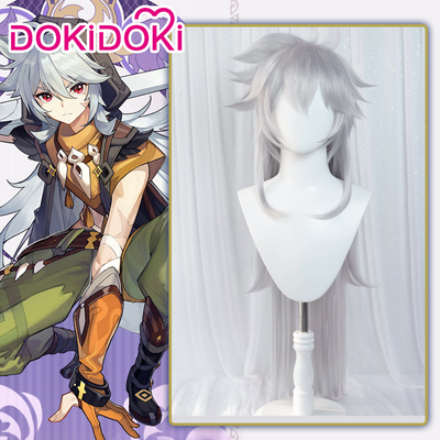 taobao agent DOKIDOKI 现货 原神cos 雷泽RAZOR cosplay假发 银灰色反翘长发