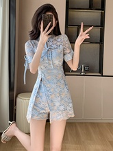 MONKOLCINLY New Chinese Style Chinese Qipao Improved Set Skirt for Women's Summer High end and Young Style Button Lace