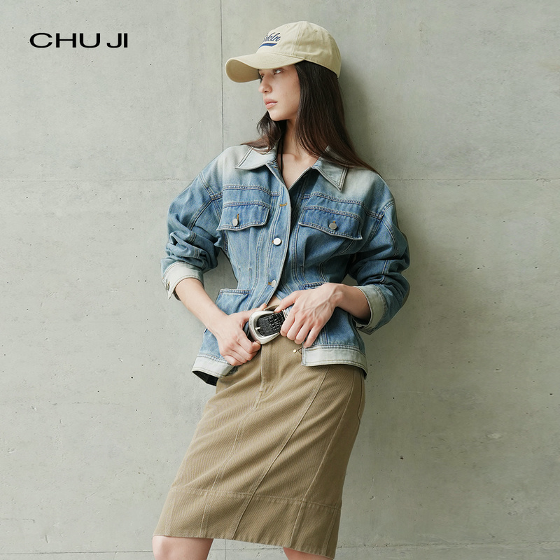 Джинсовая куртка в стиле ретро Out of the trace, женская весенне-осенняя джинсовая куртка с вытертой талией, короткая куртка-D2Z1447W