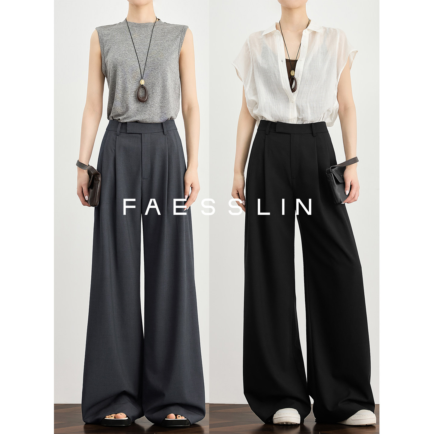 FAESSLIN Tall Leg Covering Pants, Wide Leg Suit Pants, Linen Casual Pants, Loose and Slimming Straight Legs