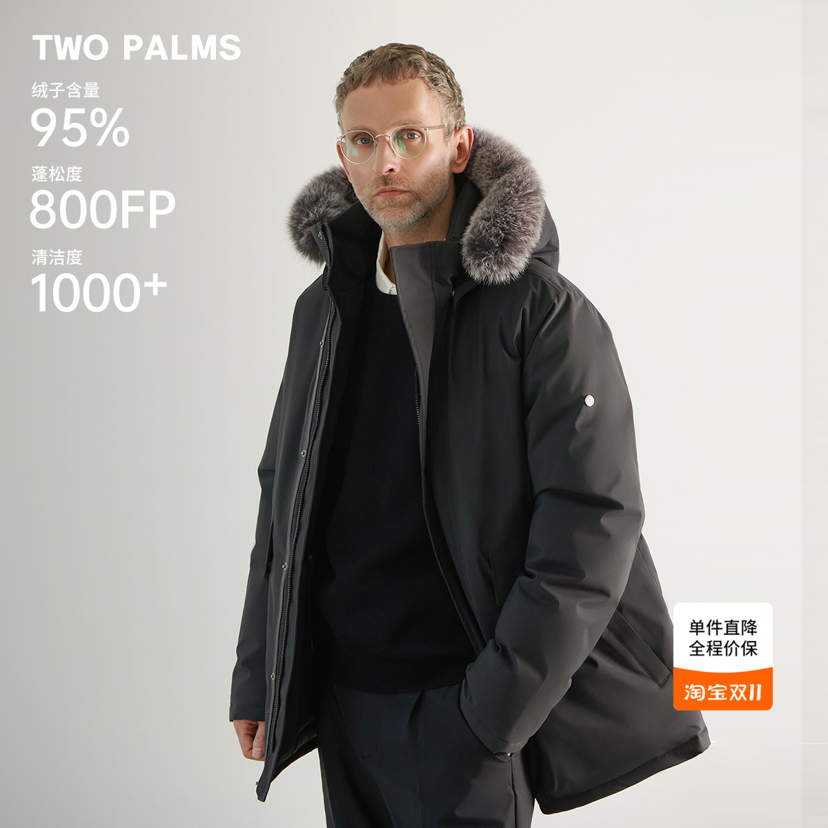 TWO PALMS 95 белый гусиный пух с капюшоном и воротником из лисьего меха средней длины, толстый водонепроницаемый пуховик Parker, мужская зимняя куртка