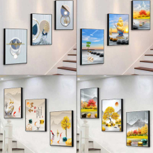 Duplex staircase decoration painting, modern and minimalist corridor, triple hanging painting, living room, foyer, corridor, light luxury wall