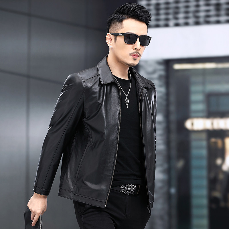 Кожаная куртка Haining leather, мужская короткая приталенная куртка с лацканами из телячьей кожи первого слоя, весенне-осенняя повседневная мотоциклетная куртка