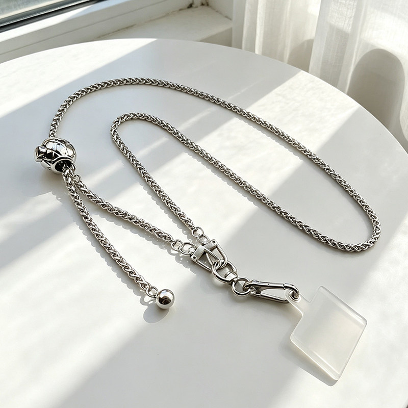 Adjustable and retractable metal twist chain for long crossbody or shoulder carry, decorative pendant with detachable chain.