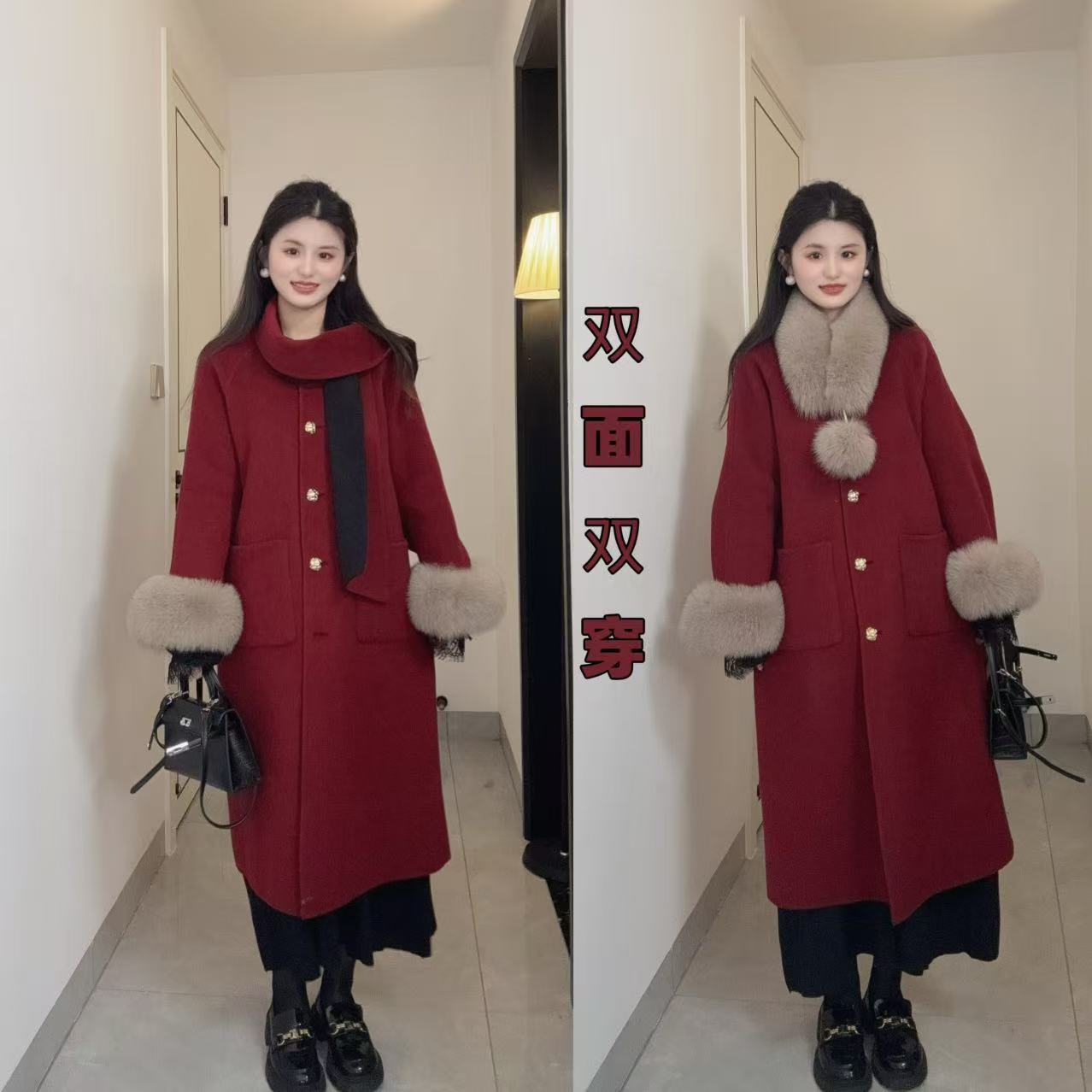 Xiaoxiao (двойная золотая пряжка), двухстороннее маленькое шерстяное пальто из натурального меха лисы, двухцветное