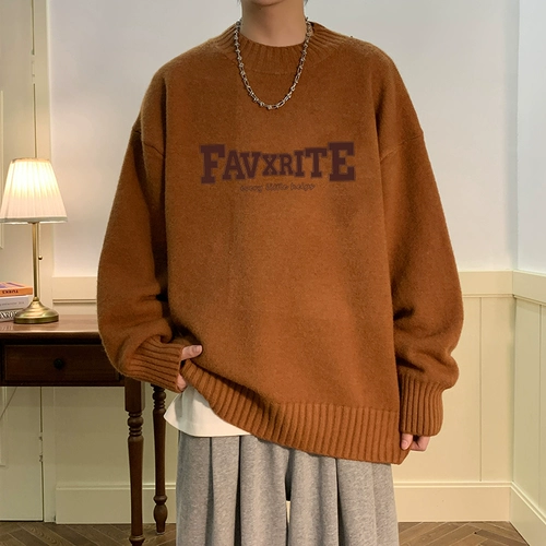 Ретро флисовый трикотажный шерстяной свитер, в американском стиле, высокий воротник, подходит для подростков