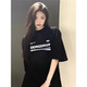 Pure cotton short-sleeved heavyweight t-shirt womens half-sleeved summer new design niche American high street loose black top