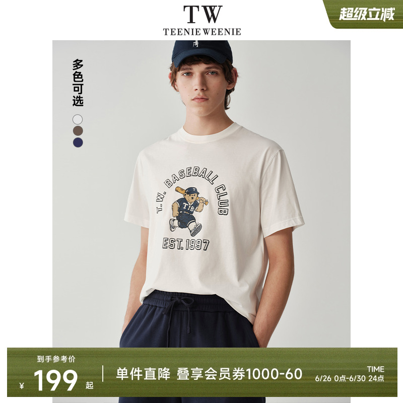 TeenieWeenie Bear Mens Letter T-shirt 2025 Summer Season New Round Neck Casual Commuter Short Sleeve