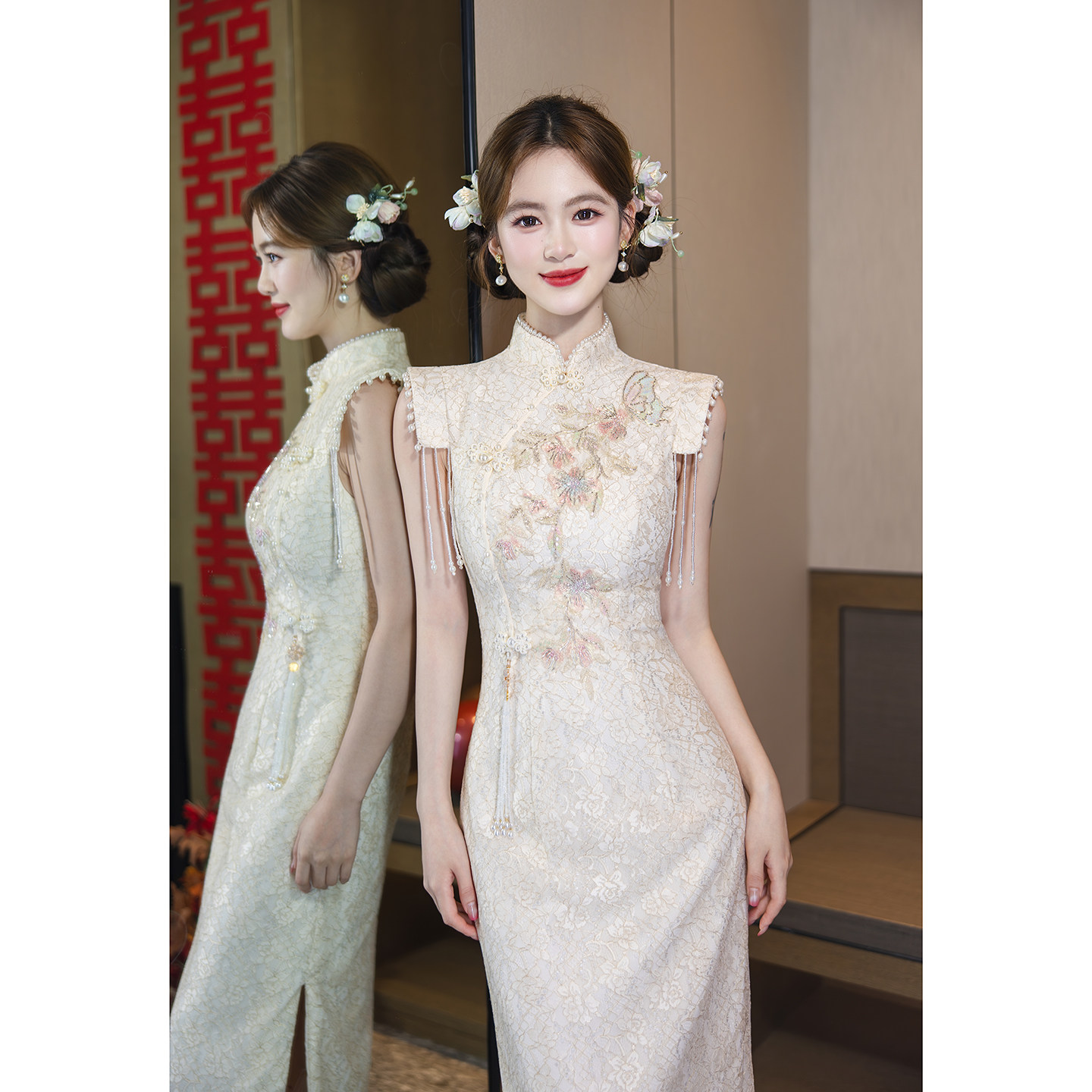 Cheongsam toast dress невеста 2026 новое платье для помолвки в китайском стиле женское платье Liu Su, которое можно носить ежедневно с кружевами