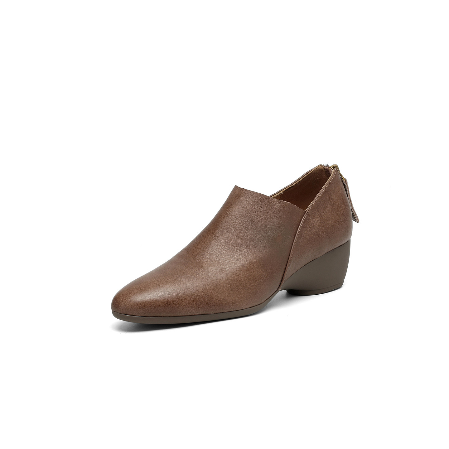 2026 Autumn/Winter New Retro Brown Round Toe Chunky Heel Loafers Ankle Boots Deep Mouth Flat Wedge Heel Women's Shoes