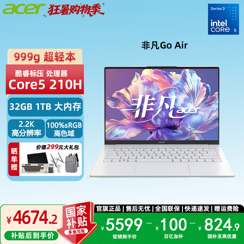 (Государственная субсидия) Acer (acer) Экстраординарный ноутбук Go air весом 1 кг из магниево-алюминиевого сплава для студентов с бизнес-дизайном