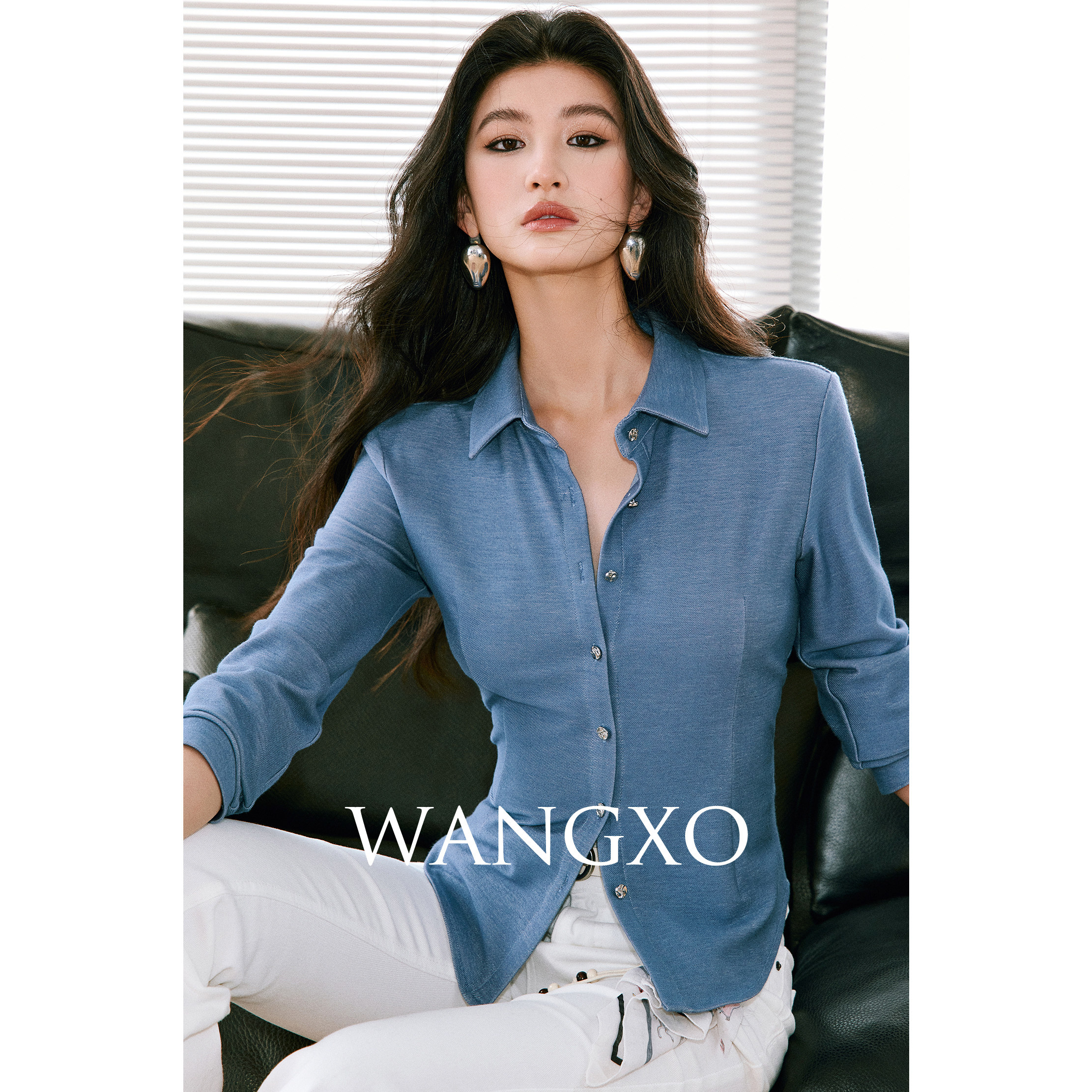 WANGXO | Soft and Skin-Friendly Knit | Stylish and Slim-Fit Shirt with Turn-Down Collar, Three-Dimensional Waist, Long Sleeves, and Curved Hem