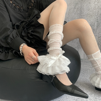 taobao agent 夜间教习室蕾丝袜套春秋款可爱蝴蝶结洛丽塔腿套jk白色小腿袜子女