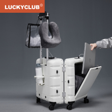 LuckyClub Fingerprint Luggage Trolley Box Men's Front Open Lid Travel Box 20 inch Luggage Boarding