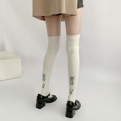 taobao agent 夜间教习室长筒袜女春秋款过膝白色大腿字母jk竖条纹袜子高筒显瘦