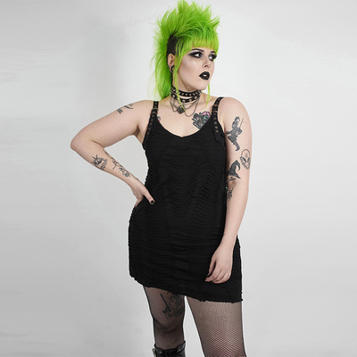 taobao agent ╋魔叹╋ PUNK RAVE 街头朋克哥特大码女装吊带长T恤连衣裙 DQ531