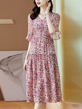 MONKOLCINLY Floral Dress 2024 New Summer Mom's Temperament Thin Women's Noble Slimming Skirt