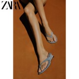 ZARA2026, новые летние женские туфли, синие босоножки на танкетке с круглым носком и открытым каблуком 2304810 400