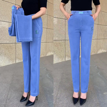 Ice Silk Jeans Women's Summer New High Waist Elastic Loose Large Size Casual Straight Tube Pants for Middle and Elderly Mom Pants