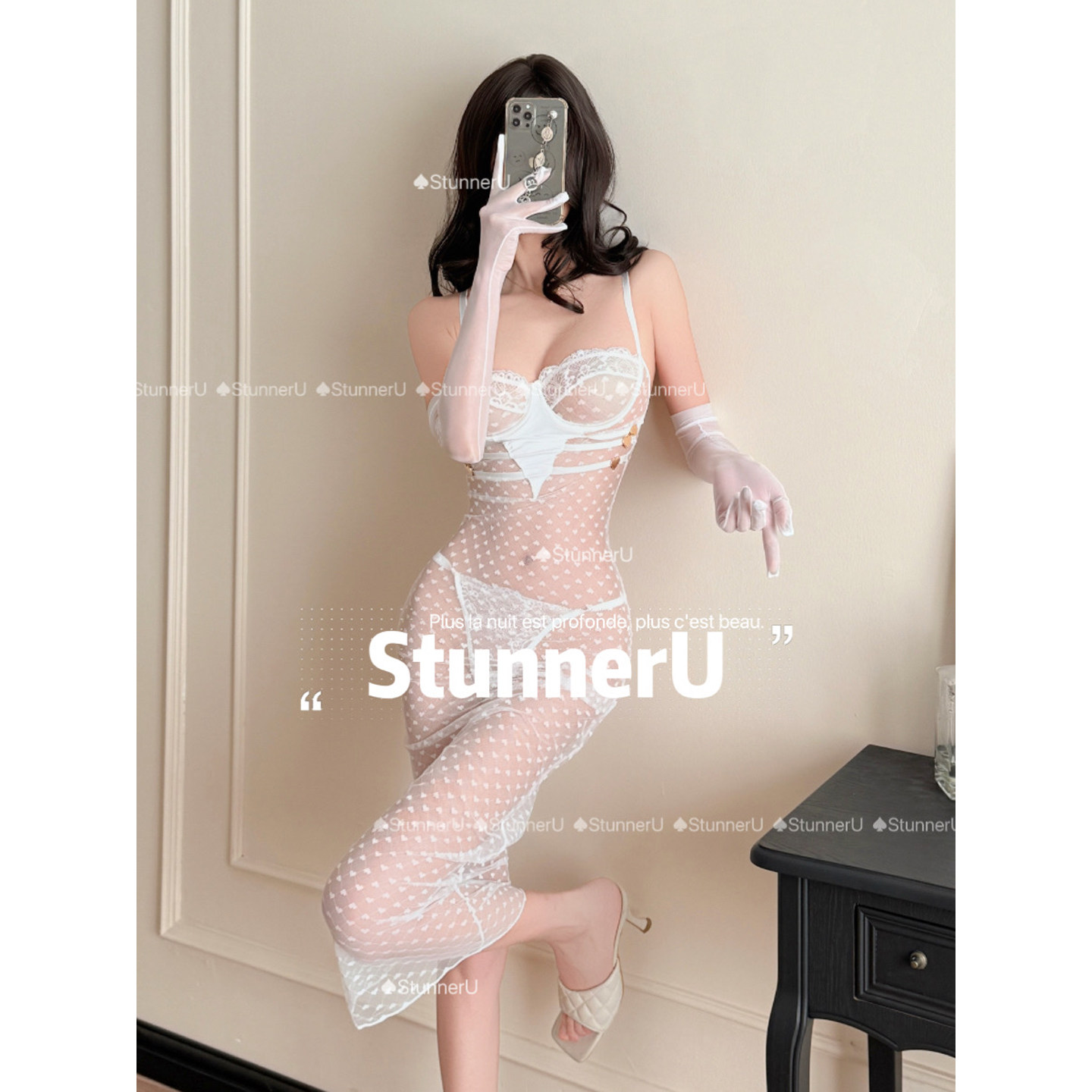 StunnerU love, прозрачная сетчатая приталенная юбка-мешок на бедрах, сексуальная ночная рубашка, женская одежда средней длины высокого класса в европейском и американском стиле