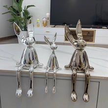 Modern sitting posture, silver electroplated bunny, internet red cartoon decorative ornaments, minimalist style home, living room, housewarming, gift giving