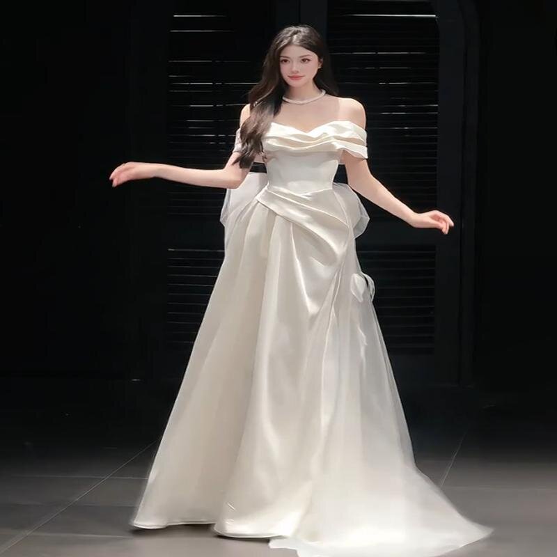 Легкое свадебное платье Mori super fairy с одним плечом, нишевое белое платье высокого класса, сертификат о помолвке, французская элегантная пряжа для выхода в свет