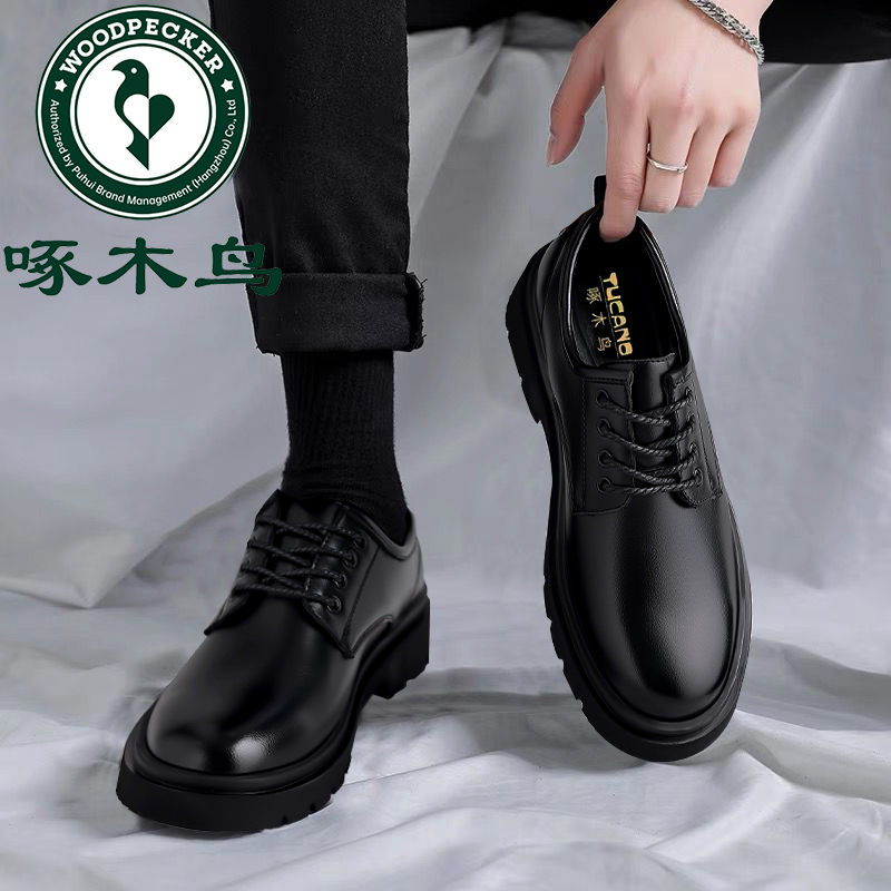 Ботинки Woodpecker Martin, зимняя кожаная официальная одежда в британском стиле, деловая свадебная обувь плюс бархатная кожаная обувь, мужская повседневная обувь на толстой подошве