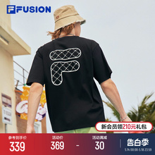 FILA FUSION斐乐情侣运动T恤夏季老花纯棉宽松运动短袖上衣男女