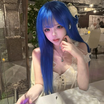 taobao agent 网红同款长直发假发女夏自然全头套蓝色时尚仿真甜美百搭全头套