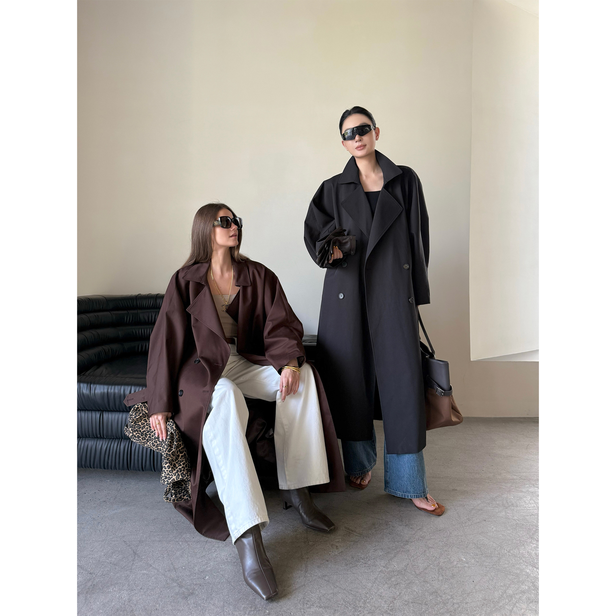 Zhou Miao ZHOUMIAO 【Wudu Patrol】 Двубортная ветровка из лиоцелла, женская удлиненная куртка Н-образного силуэта с широким профилем.