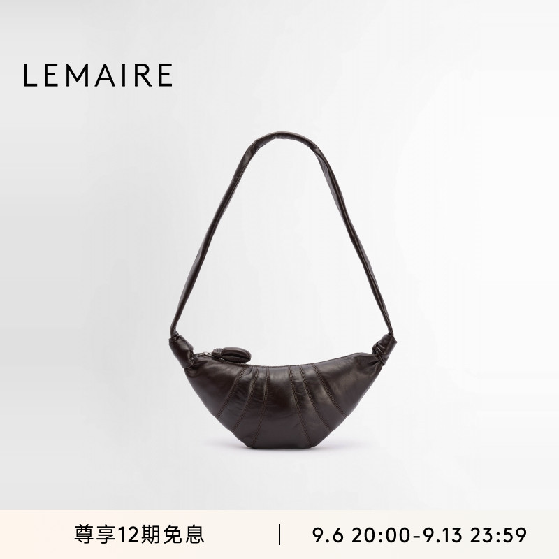 Сумка LEMAIRE из овечьей кожи нейтрального темно-шоколадного цвета, маленькая сумка для круассанов LEMAIRE croissant