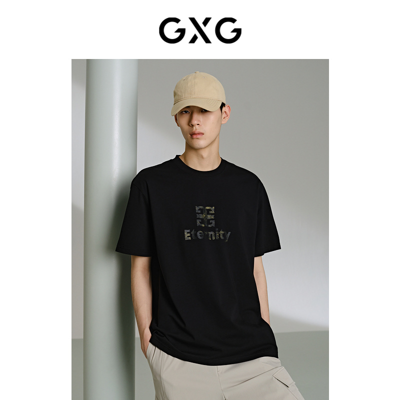 GXG mens clothing black trendy pattern commuter short-sleeved T-shirt in the mall hot sale in summer G24X442035
