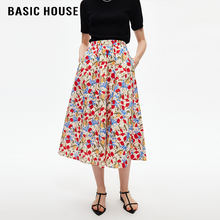 Baijiahao/Basic House floral elastic waist skirt for elegant and slimming women, A-line mid length skirt for spring and summer