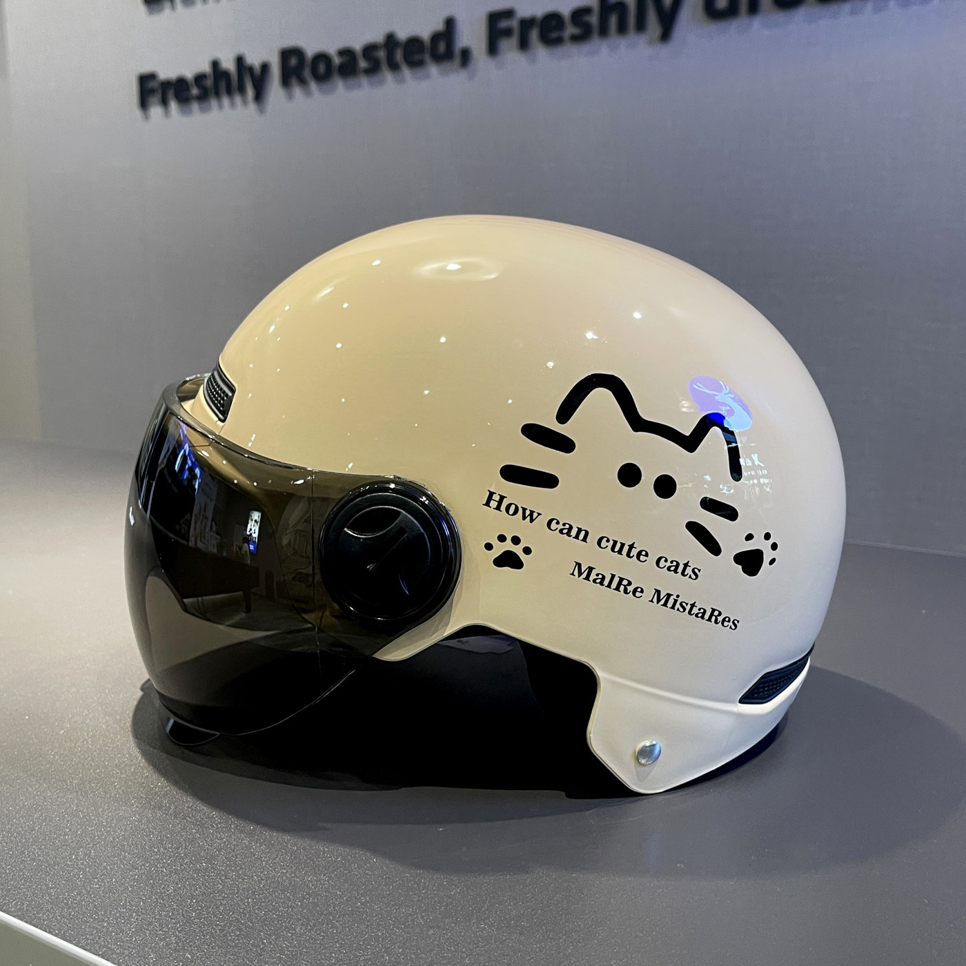 Cartoon cat 3C certified electric scooter helmet, black windproof safety helmet...