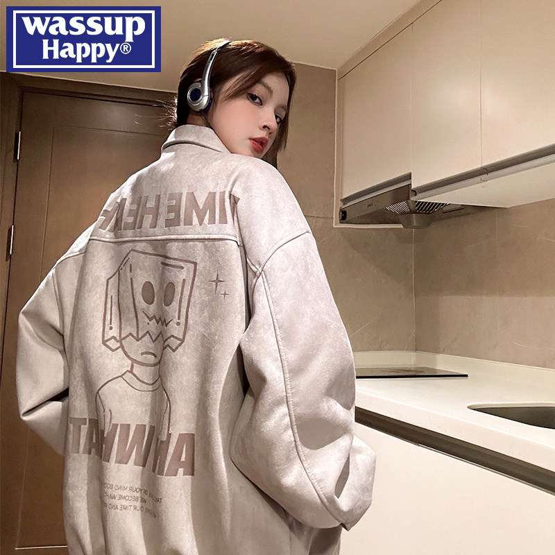 мужская весенне-осенняя замшевая куртка wassup happy American, трендовая свободная повседневная куртка высокого класса