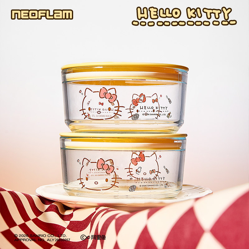 Стеклянный ланч-бокс Neoflam Sanrio серии Hello kitty Week для сохранения свежести Круглый ланч-бокс с подогревом в микроволновой печи