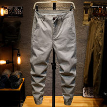 Spring New Casual Pants for Men, Loose Size, Elastic Small Feet Haren Pants, Fat Man Tie Feet Pants, Trendy Men's Pants, Light Grey