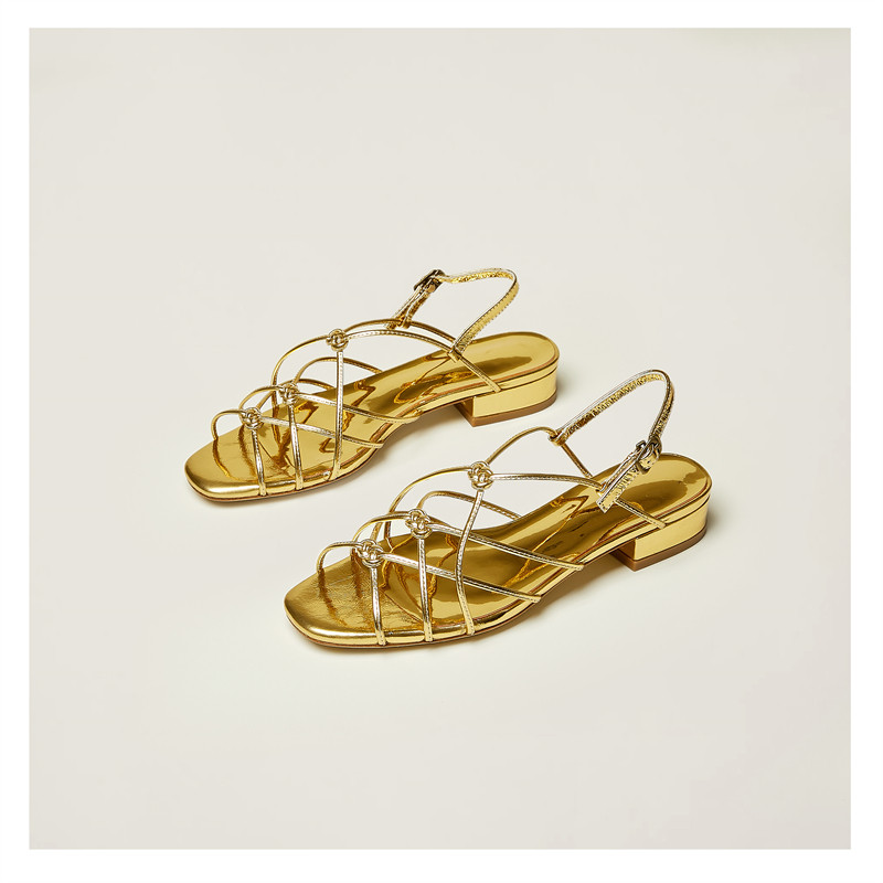 Обувь ручной работы Miss Lu, сандалии из золотистой плетеной сетки, римская обувь нишевого дизайна, может иметь высокую доходность