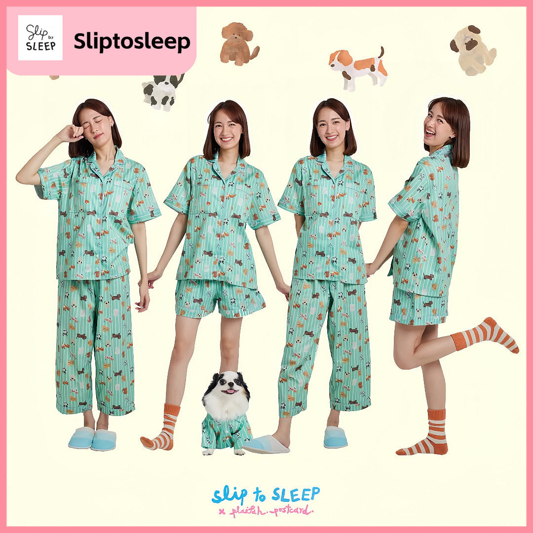 Таиландская пижама Sliptosleep green puppy home service, брюки с короткими рукавами, хлопчатобумажный костюм, удобный для ношения на улице