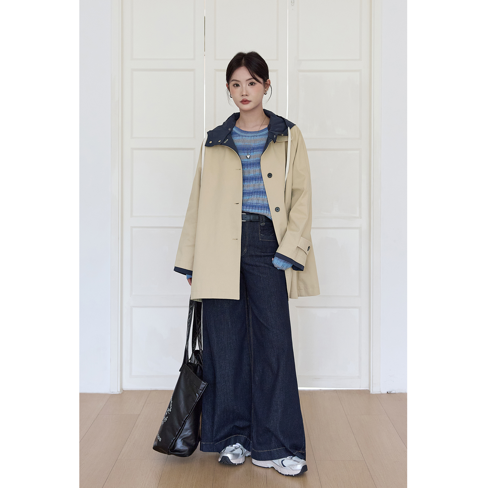 Ветровка с капюшоном HUIXI, окрашенная в цвет хаки, сшитая из двух предметов, женское осеннее свободное короткое повседневное пальто с воротником-стойкой