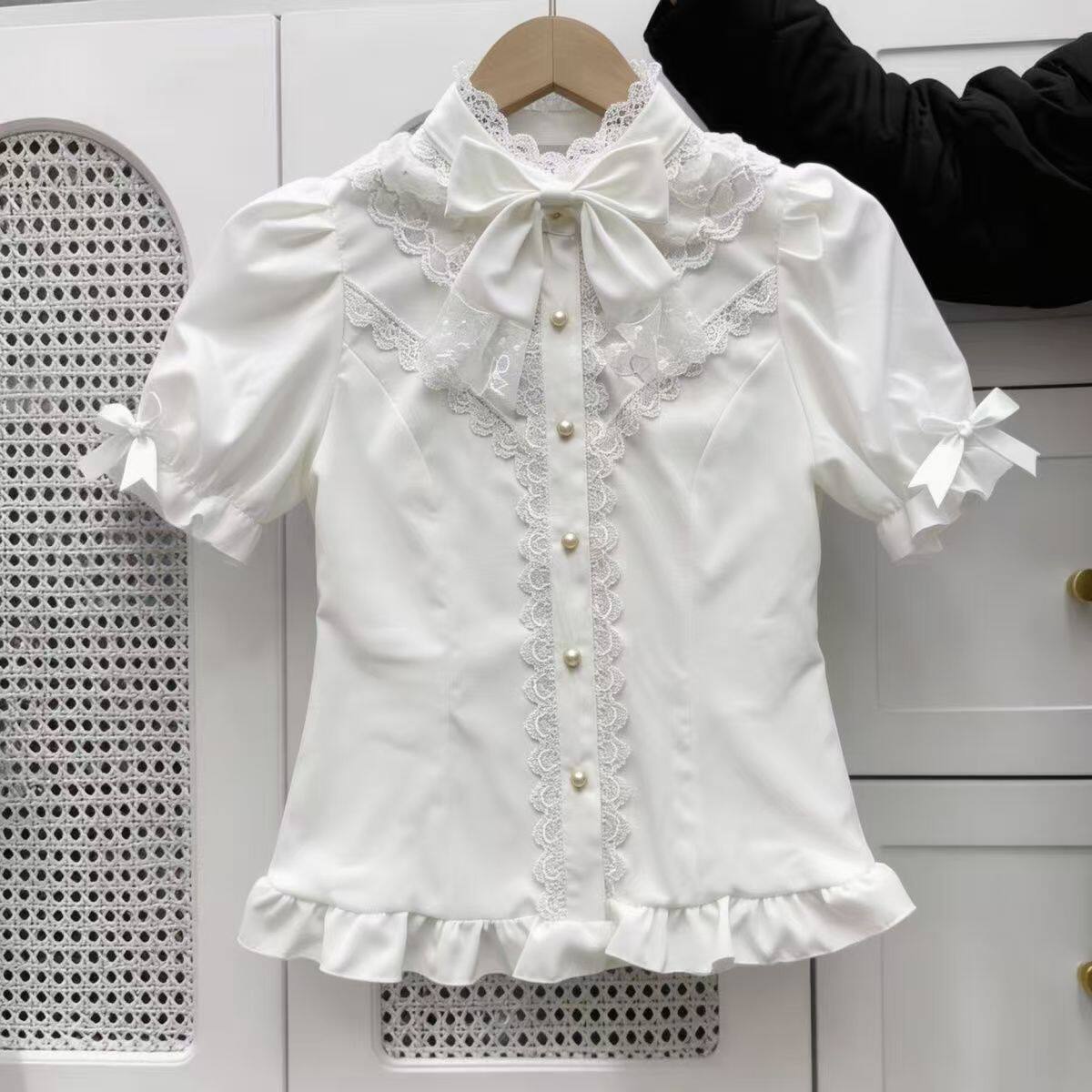 Xingfusong Lolita Innerwear Original New Lolita Japanese Sweet Summer Short-Sleeved Top Shirt with Puff Sleeves