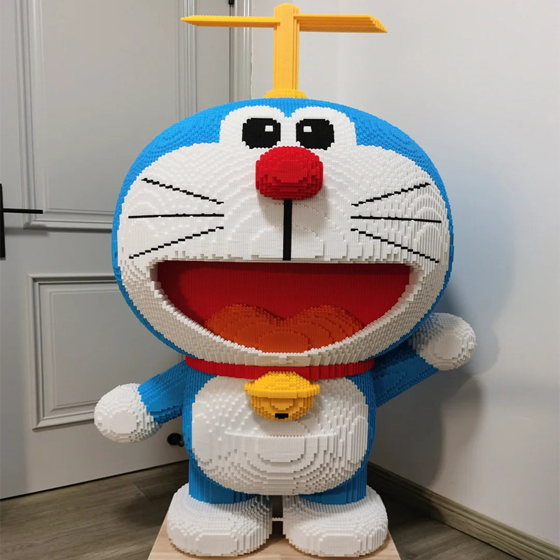 Большие строительные блоки Doraemon, игрушечный робот, кот, синий толстяк, собранные из мелких частиц, подарочная модель-головоломка для девочек