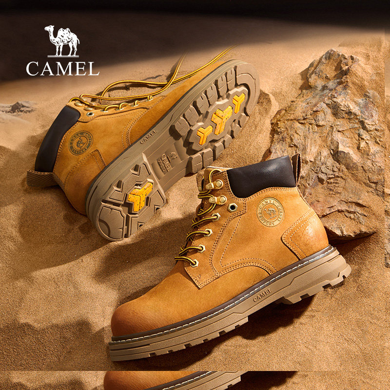 [Camel golden armor] мужская обувь; коллекция 2025 года; сезон осень; новый стиль; водоотталкивающие ботинки Martin с высоким берцем для улицы; большие желтые ботинки