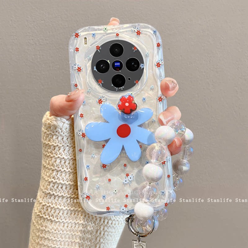 Red and blue floral design suitable for Vivo X300/200 Pro phone cases, 100/90/80 size, minimalist ins style, S30/20/19 size, women's Y600 size, niche size, 73/52/33 size, drop-proof iQOO Z10 protective case.