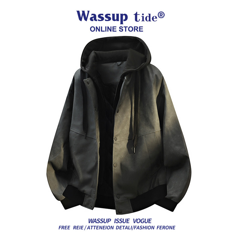 Мужская кожаная куртка WASSUP TIDE, осенняя американская модная брендовая свободная кожаная куртка для велоспорта, модная дизайнерская куртка