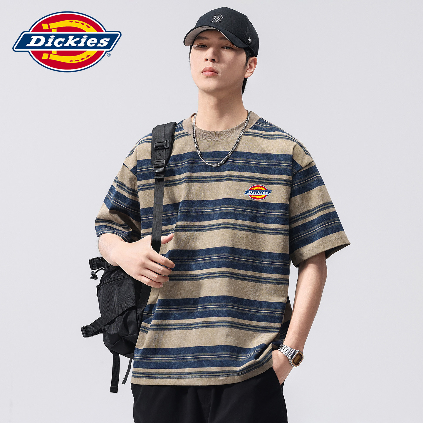Мужская футболка в стиле американского ретро с короткими рукавами Dickies, коллекция 2026 года, летний бренд tide, свободный топ в контрастную полоску с короткими рукавами бренда tide
